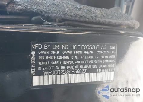 2001 Porsche Boxster S z USA, uszkodzony, nr VIN WP0CB29851S660231